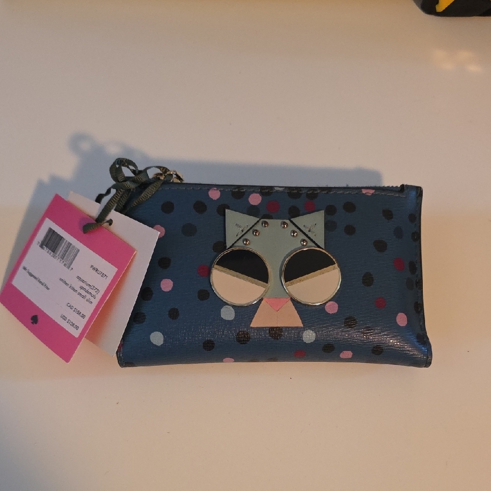 Kate Spade Spademals Blue Polka Dot Cat Wallet